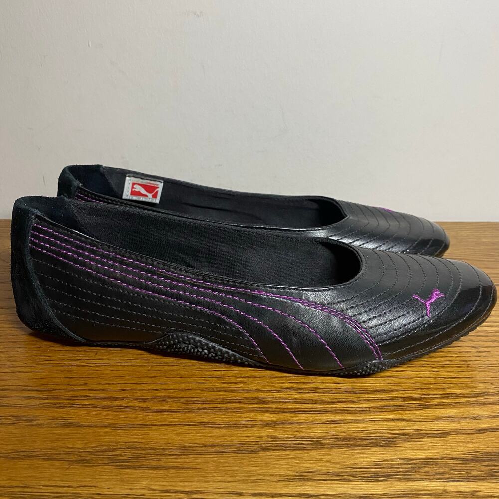 Vintage Y2K Puma Lifestyle Womens 9 Black Purple Stitch Ballet Flats Shoes